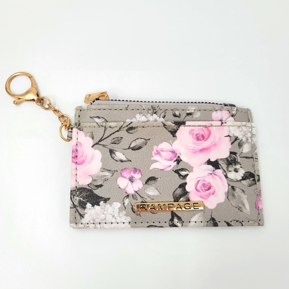 Rampage Handbags - Rampage Floral Gray & Pink Card Holder Keychain ID Card Holder Zip Up Coin Purse